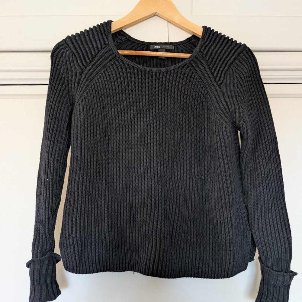 MNG Mango heavy knit cable sweater, black, size XS